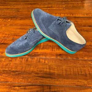 Cole Haan Lunargrand Wingtip Laceup Suede WATERPROOF Sneakers Blue Womens 9.5
